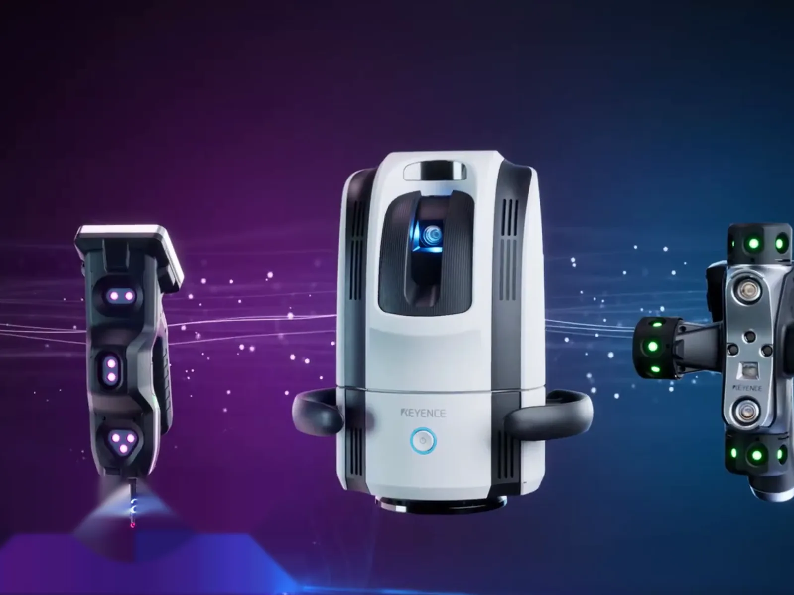 KEYENCE WM-6000 wide-area CMM: camera unit with the contact probe and the laser-scanning probe